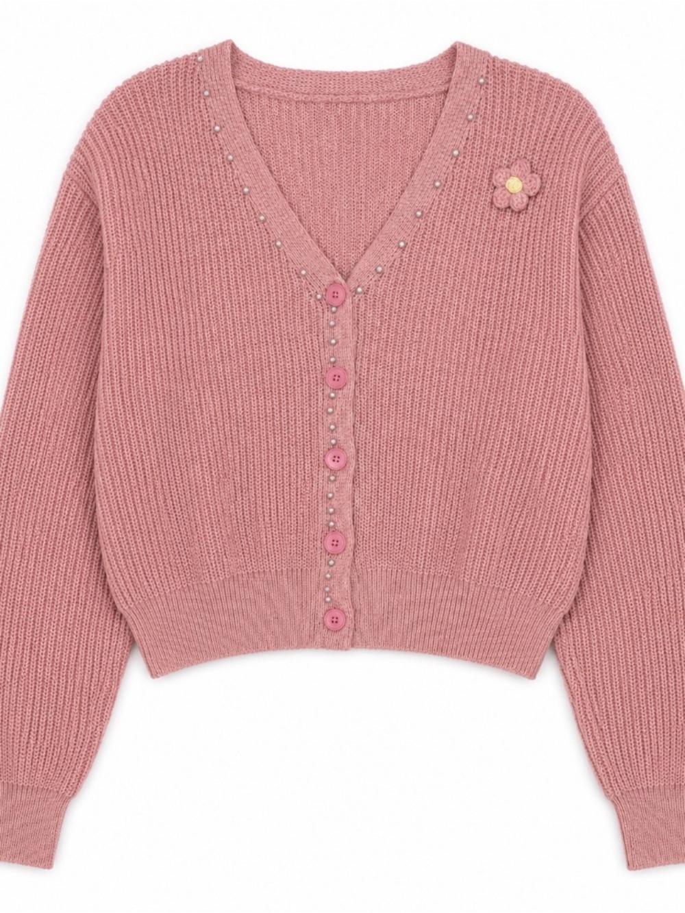Pink • Button • Pearl • Cardigan • Sweater • Size XL